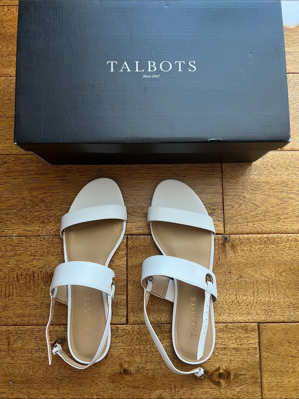 Talbots Keri White Leather Double Strap Slingback Sandals